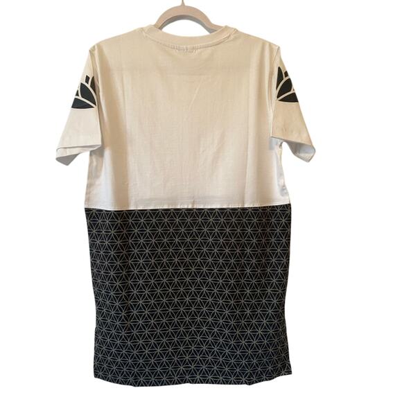 Women's M Black Gray White Cotton Tee Shirt Lotus Colorblock Athleisure Basic - Picture 5 of 8